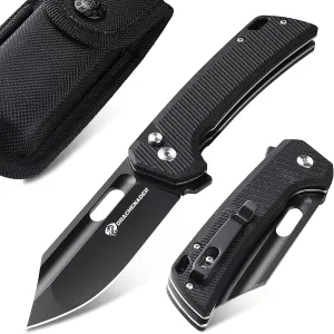 8.11" Large Pocket Knife for Men B-26, 3.94" 14C28N Blade Large Tactical Pocket Knife with G10 Handle, Upgraded Reinforced Lock, Includes Pocket Clip and Nylon Sheath for Camping, Survival