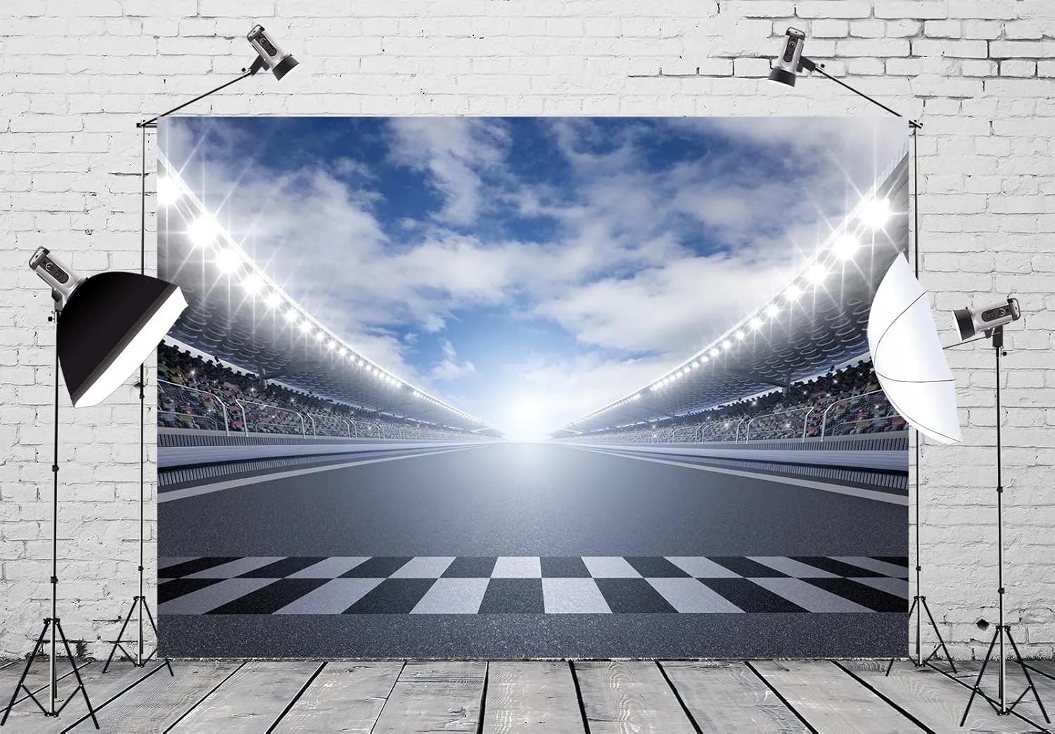 8x6ft Fabric Racing Backdrop Finish Line Race Track Background for Racing Birthday Party Decorations Auto Moto Champion Sport Competition Photo Props