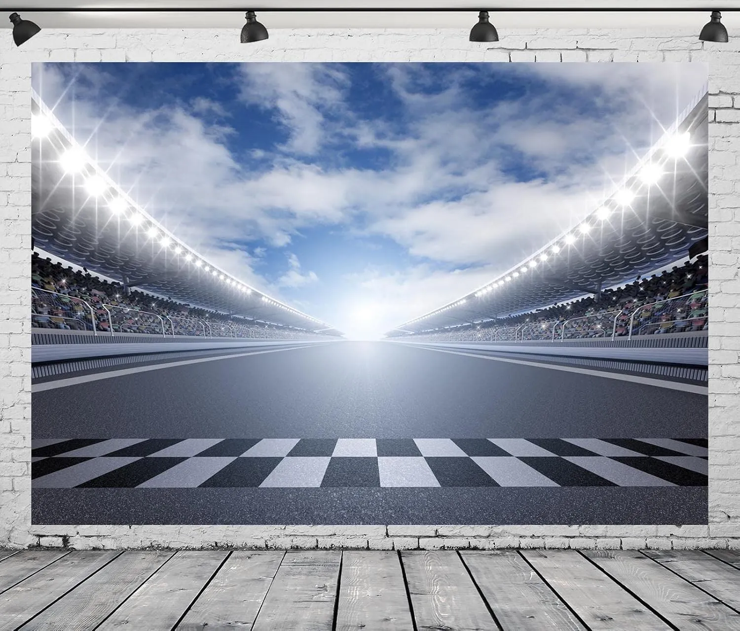 8x6ft Fabric Racing Backdrop Finish Line Race Track Background for Racing Birthday Party Decorations Auto Moto Champion Sport Competition Photo Props