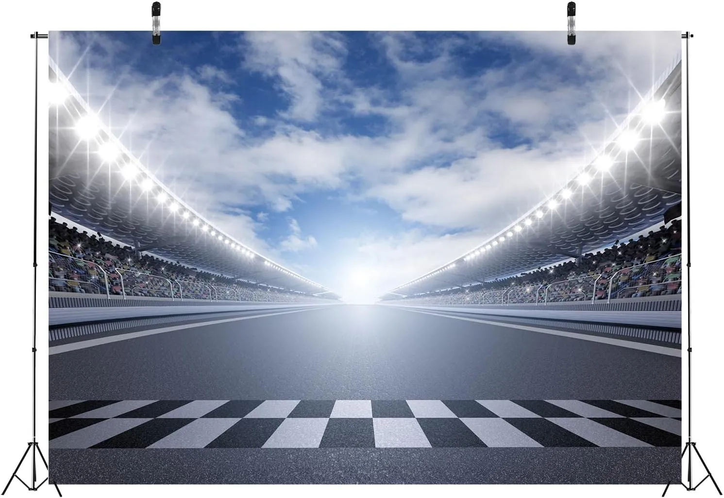 8x6ft Fabric Racing Backdrop Finish Line Race Track Background for Racing Birthday Party Decorations Auto Moto Champion Sport Competition Photo Props