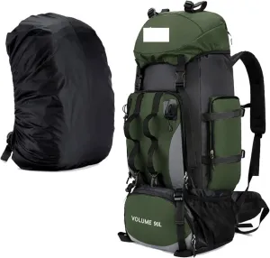 90L Hiking Camping Backpack Trekking Bag Rucksack Large Capacity Travel Outdoor Sports Bags Camping Equipment Men(Army ad cover)