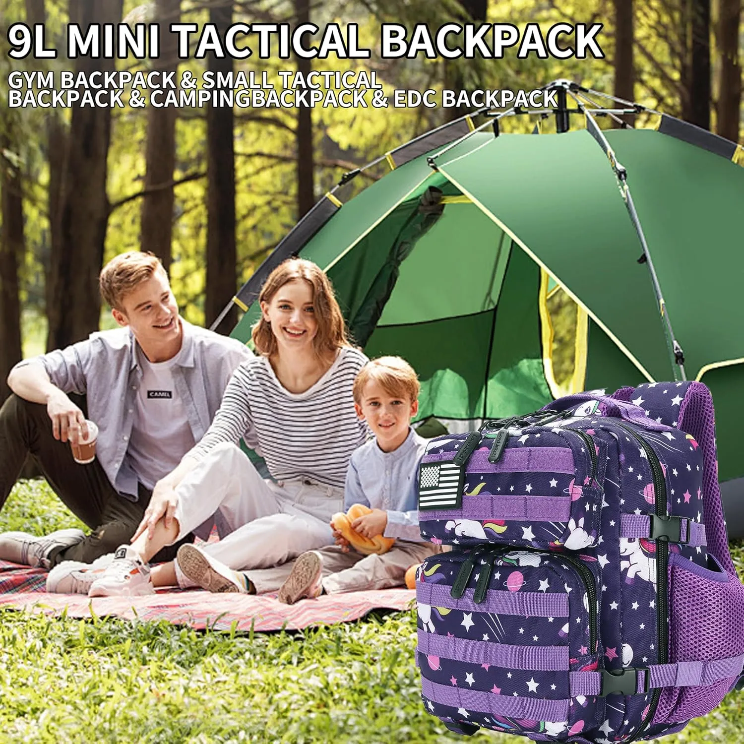 9L Tactical Assault Backpack Gym Pack Hiking Travel Pack Camping Backpack (PurpleStar)