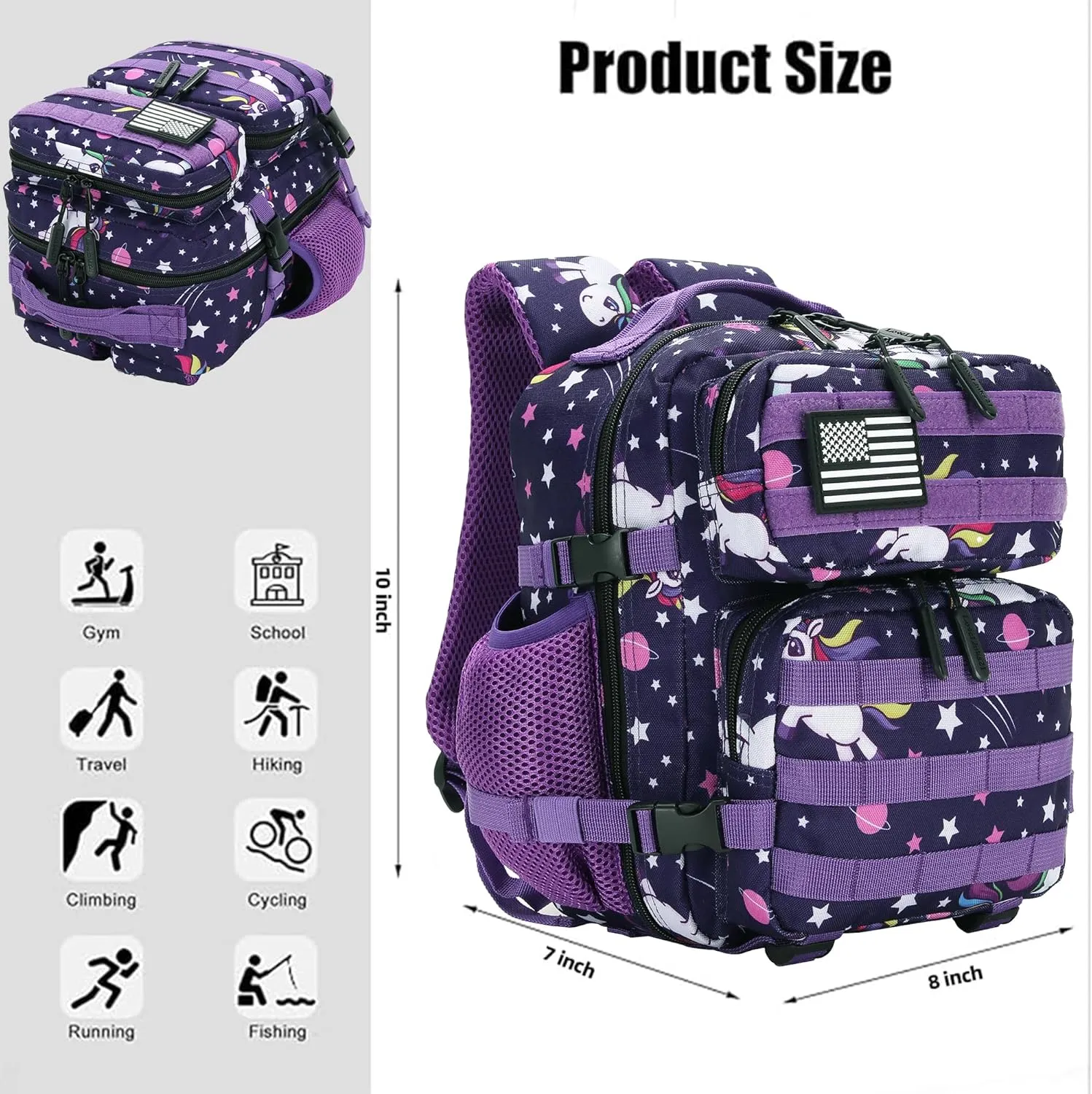 9L Tactical Assault Backpack Gym Pack Hiking Travel Pack Camping Backpack (PurpleStar)