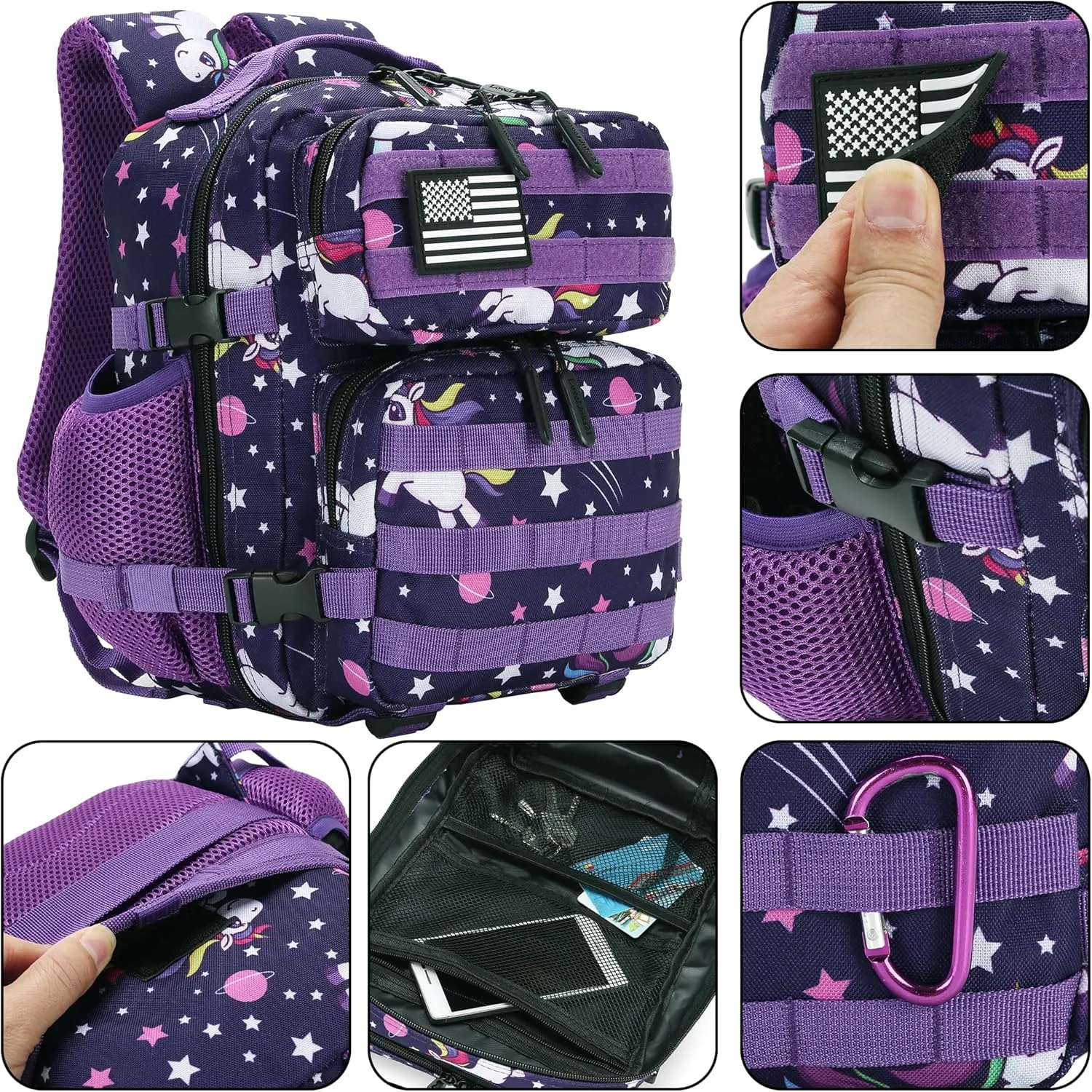 9L Tactical Assault Backpack Gym Pack Hiking Travel Pack Camping Backpack (PurpleStar)