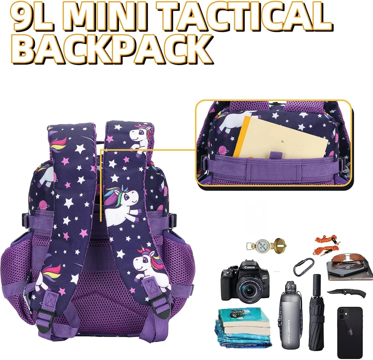 9L Tactical Assault Backpack Gym Pack Hiking Travel Pack Camping Backpack (PurpleStar)