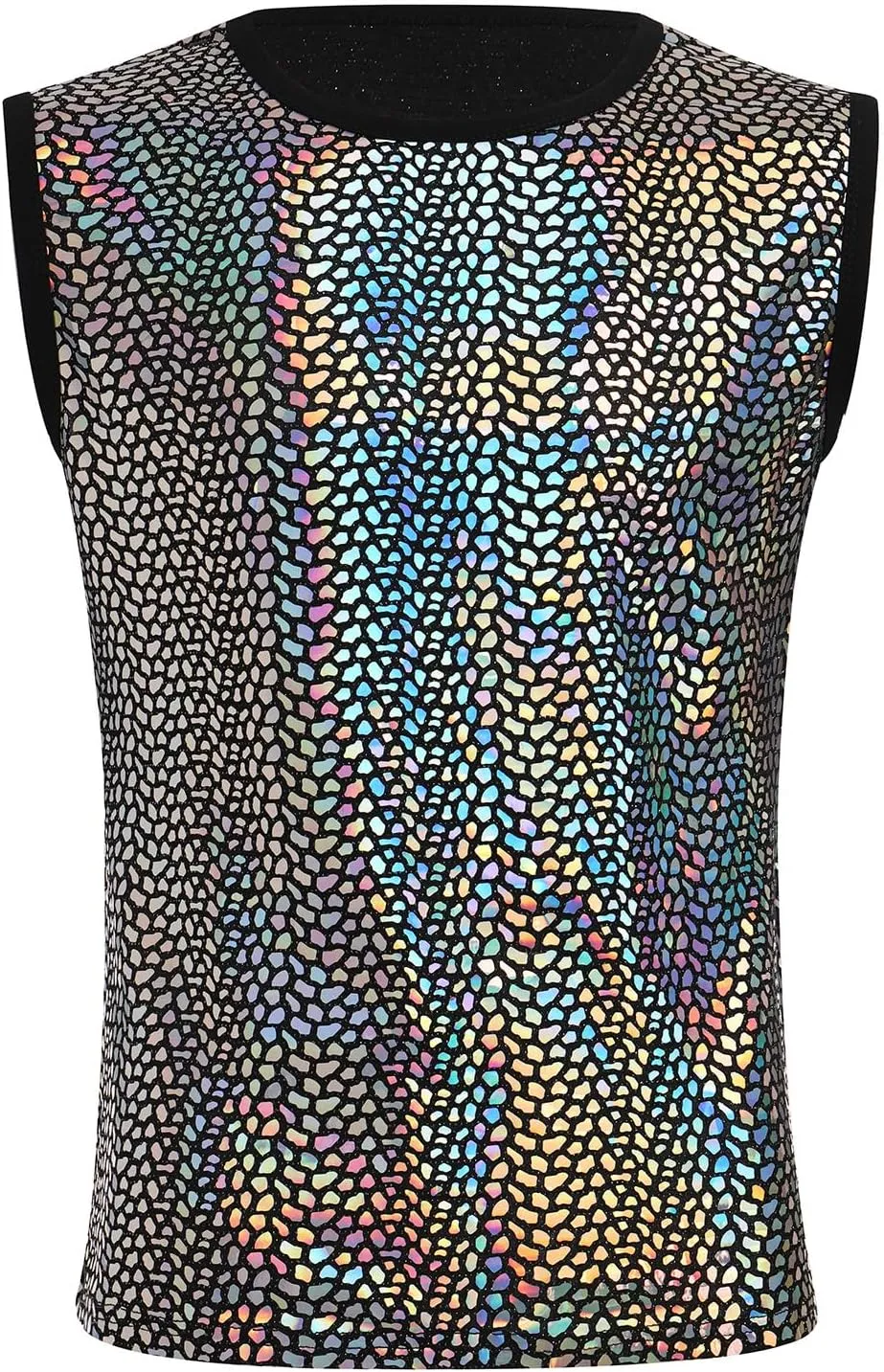 ABAFIP Men's Rave Tanks Shiny Holographic Tank Top Sleeveless Reflective Disco Dance Shirts Streetwear