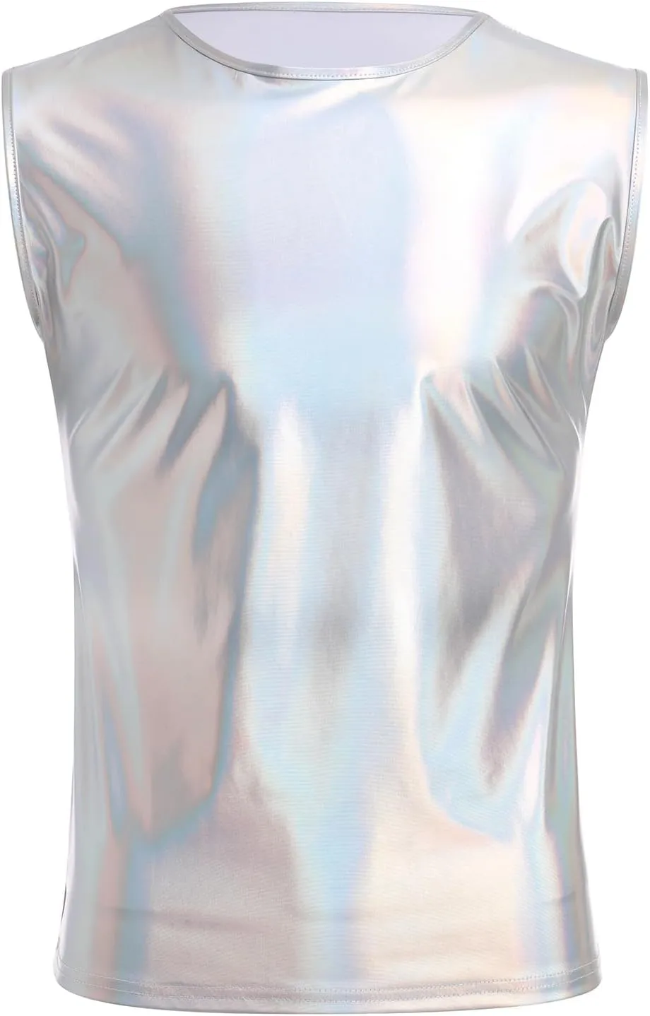ABAFIP Men's Rave Tanks Shiny Holographic Tank Top Sleeveless Reflective Disco Dance Shirts Streetwear