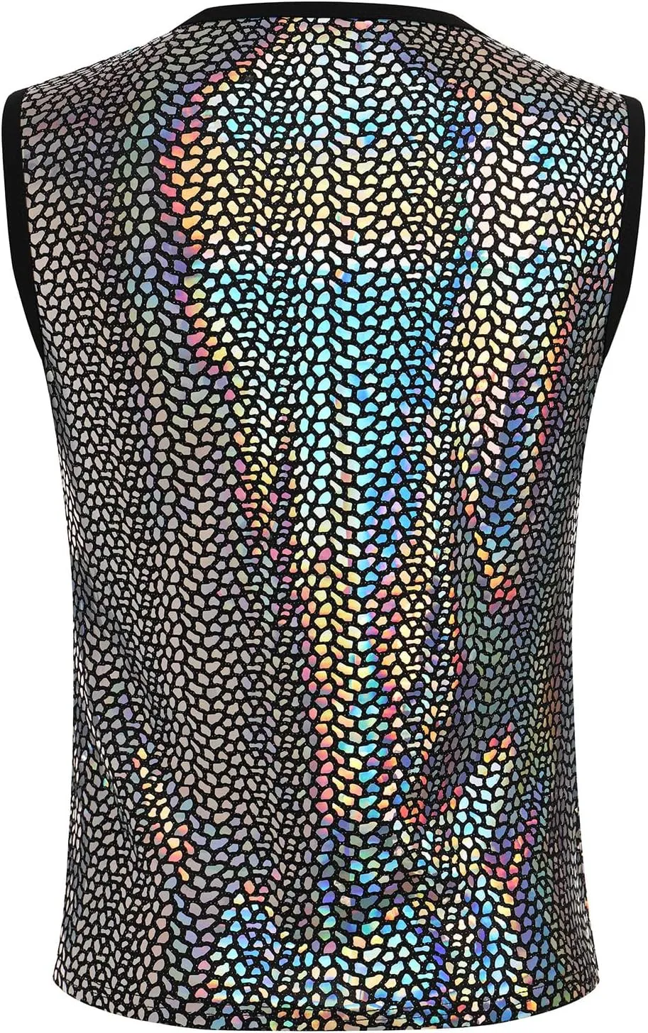 ABAFIP Men's Rave Tanks Shiny Holographic Tank Top Sleeveless Reflective Disco Dance Shirts Streetwear