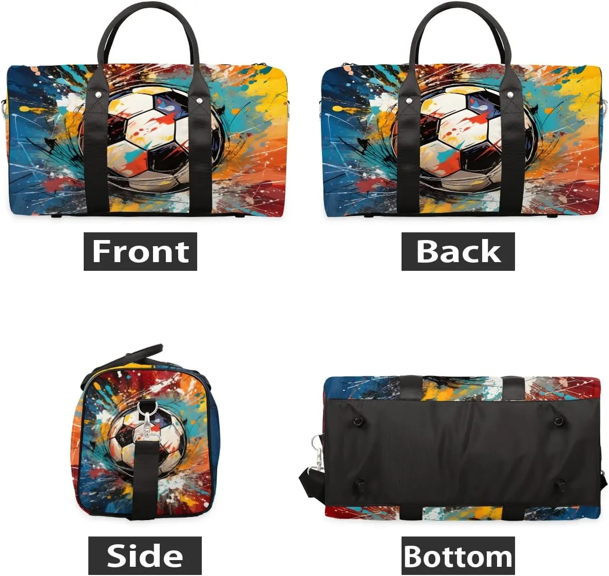 Abstract Football Travel Duffel Bag for Women Men Waterproof Foldable Overnight Weekender Bag Large Capacity Sports Gym Bag