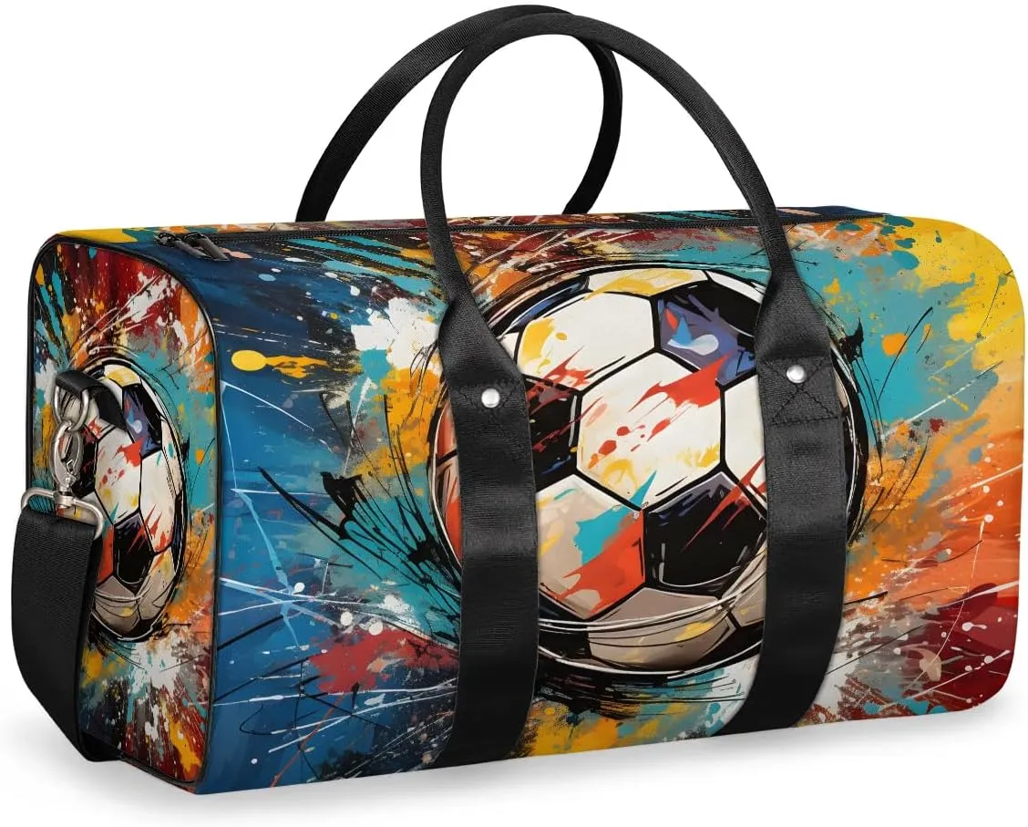 Abstract Football Travel Duffel Bag for Women Men Waterproof Foldable Overnight Weekender Bag Large Capacity Sports Gym Bag