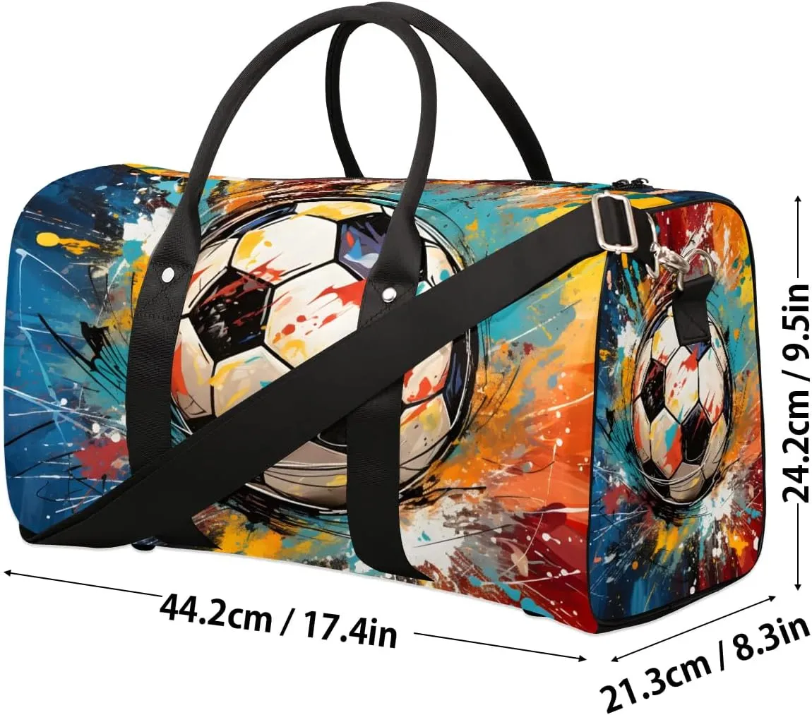 Abstract Football Travel Duffel Bag for Women Men Waterproof Foldable Overnight Weekender Bag Large Capacity Sports Gym Bag