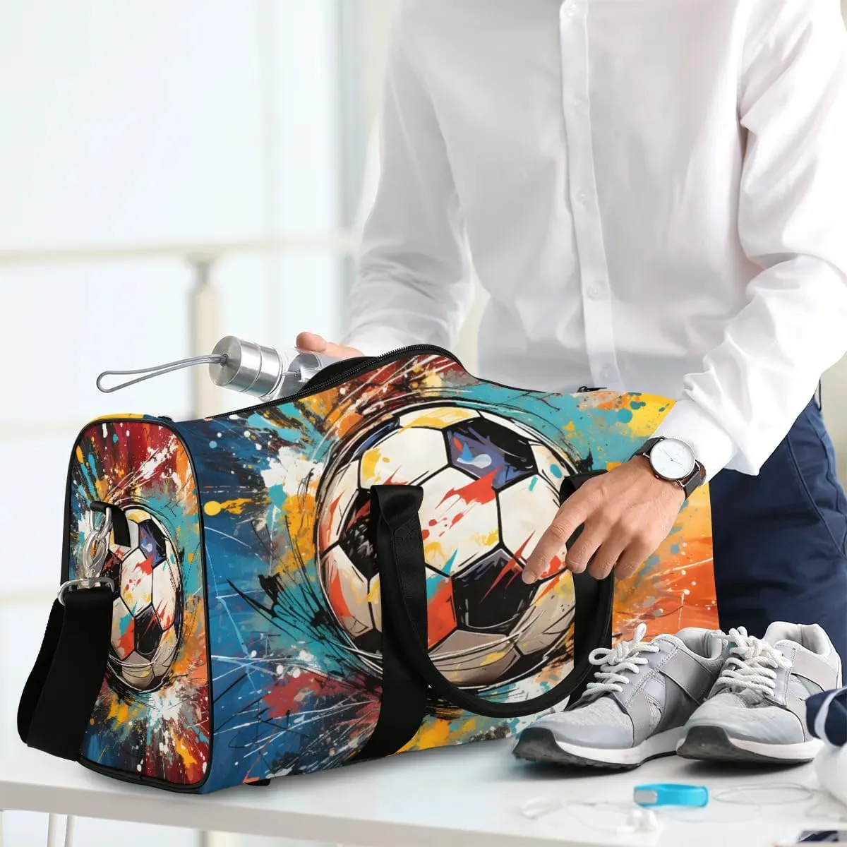 Abstract Football Travel Duffel Bag for Women Men Waterproof Foldable Overnight Weekender Bag Large Capacity Sports Gym Bag