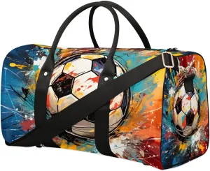 Abstract Football Travel Duffel Bag for Women Men Waterproof Foldable Overnight Weekender Bag Large Capacity Sports Gym Bag