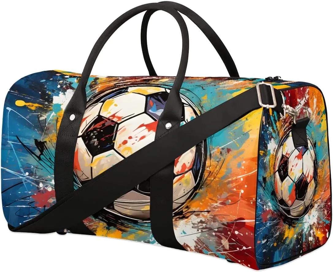 Abstract Football Travel Duffel Bag for Women Men Waterproof Foldable Overnight Weekender Bag Large Capacity Sports Gym Bag