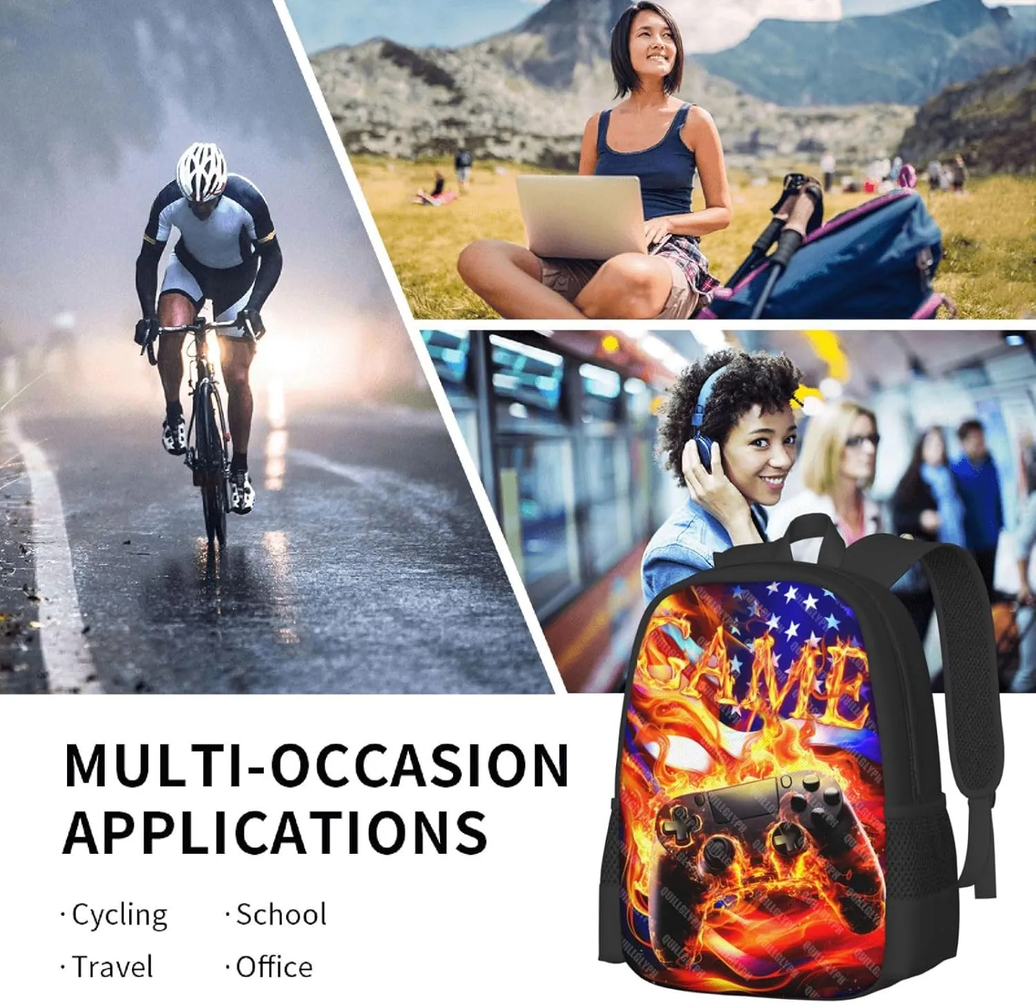 Abstract Gamepad Backpacks School Boys Backpack Ages 8-10 Video Games Gaming Backpack Water Resistant Bags Bookbag Travel Hiking Camping Daypack For Adults Teens Boys Girls