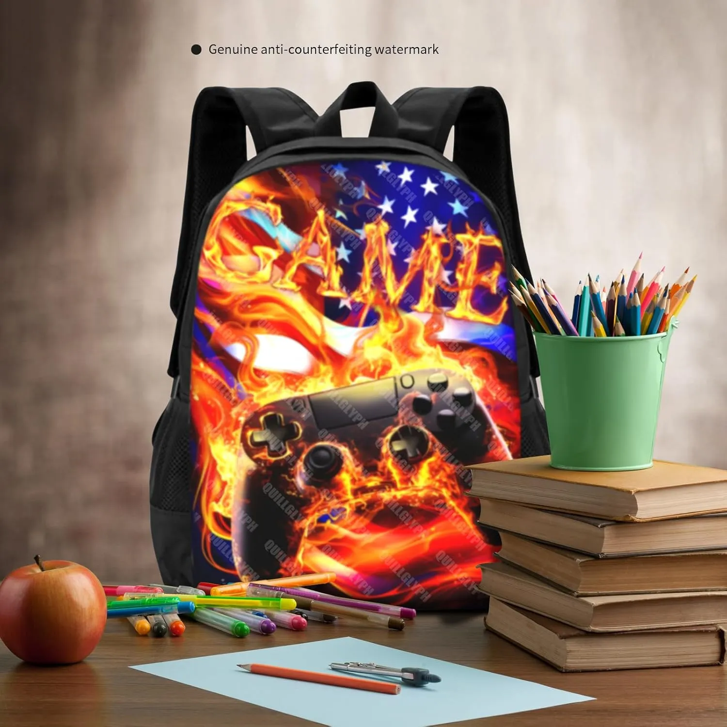 Abstract Gamepad Backpacks School Boys Backpack Ages 8-10 Video Games Gaming Backpack Water Resistant Bags Bookbag Travel Hiking Camping Daypack For Adults Teens Boys Girls