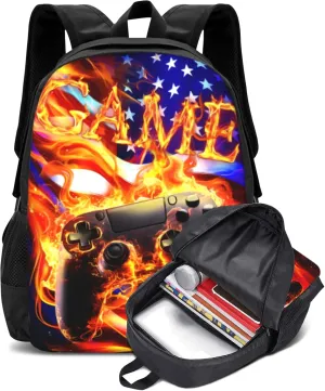 Abstract Gamepad Backpacks School Boys Backpack Ages 8-10 Video Games Gaming Backpack Water Resistant Bags Bookbag Travel Hiking Camping Daypack For Adults Teens Boys Girls