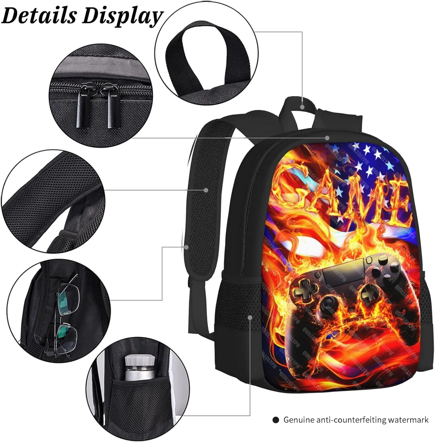 Abstract Gamepad Backpacks School Boys Backpack Ages 8-10 Video Games Gaming Backpack Water Resistant Bags Bookbag Travel Hiking Camping Daypack For Adults Teens Boys Girls