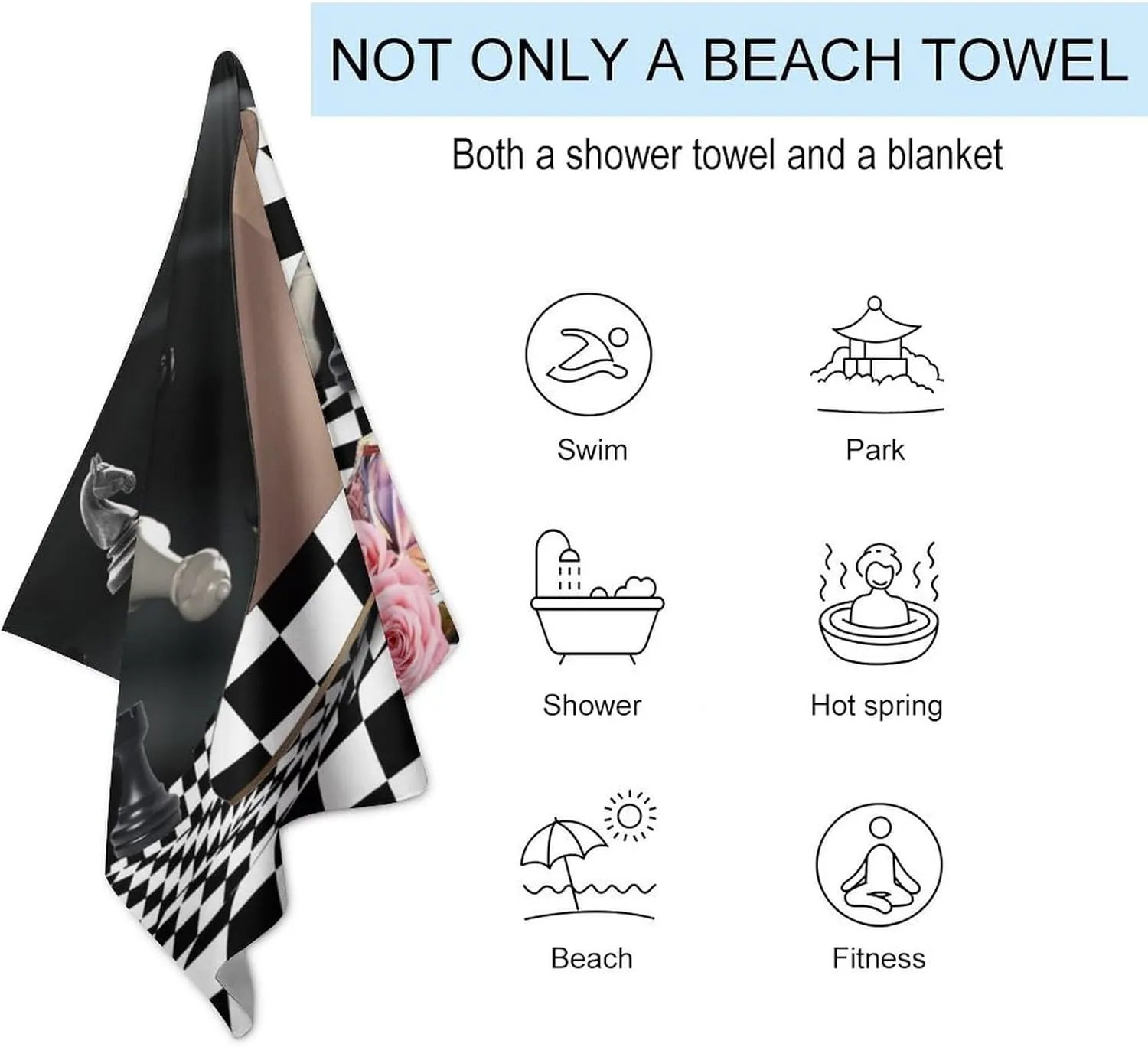 Abstract Modern Art High Heels Super Absorbent Quick Dry Fluffy Beach Towels,Rustic Black White Plaid Makeup Theme High Heels Suitable for Pool Family Bath Towels-51L x31W