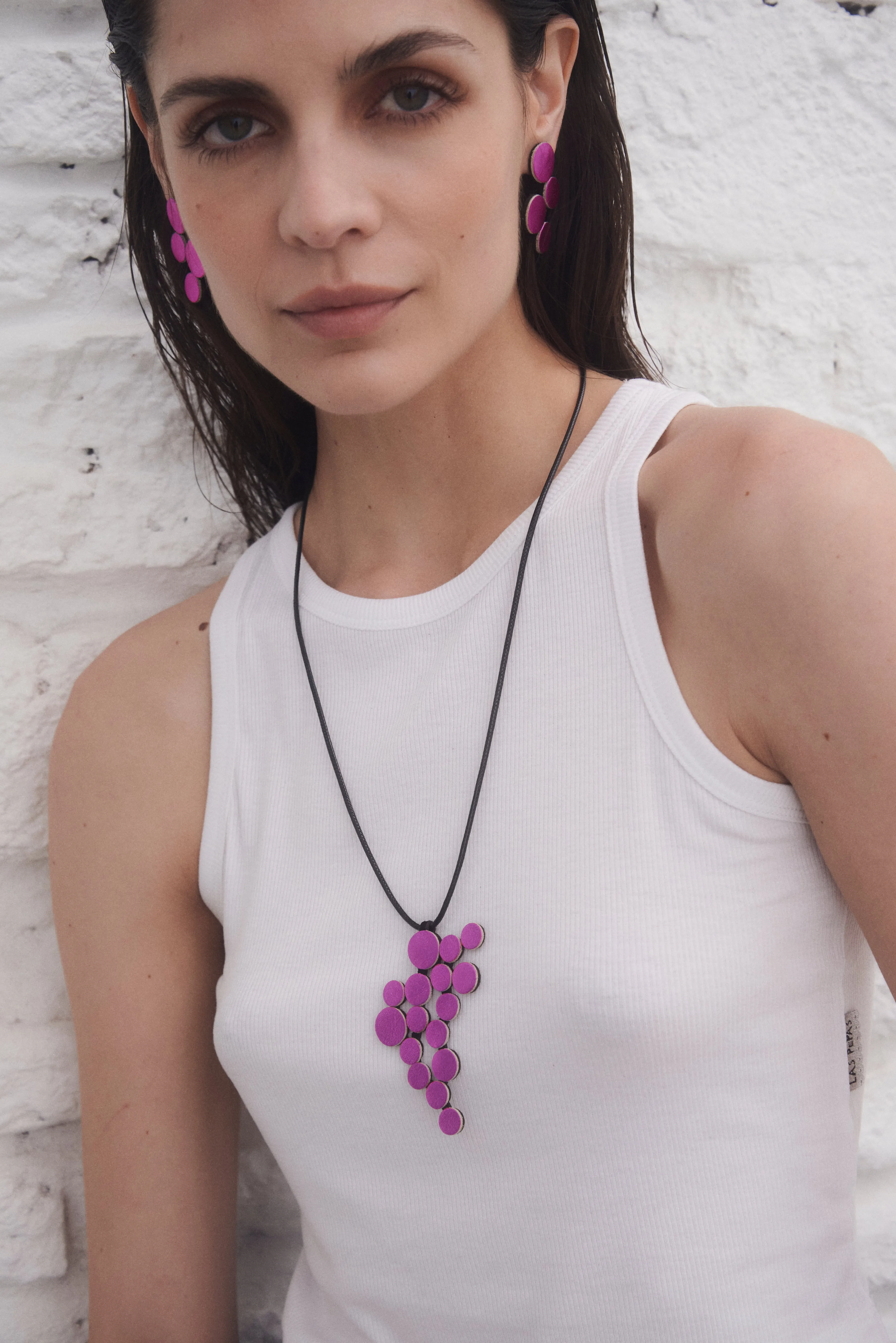 Abstraction Pendant Necklace - Metallic Fuchsia Leather *