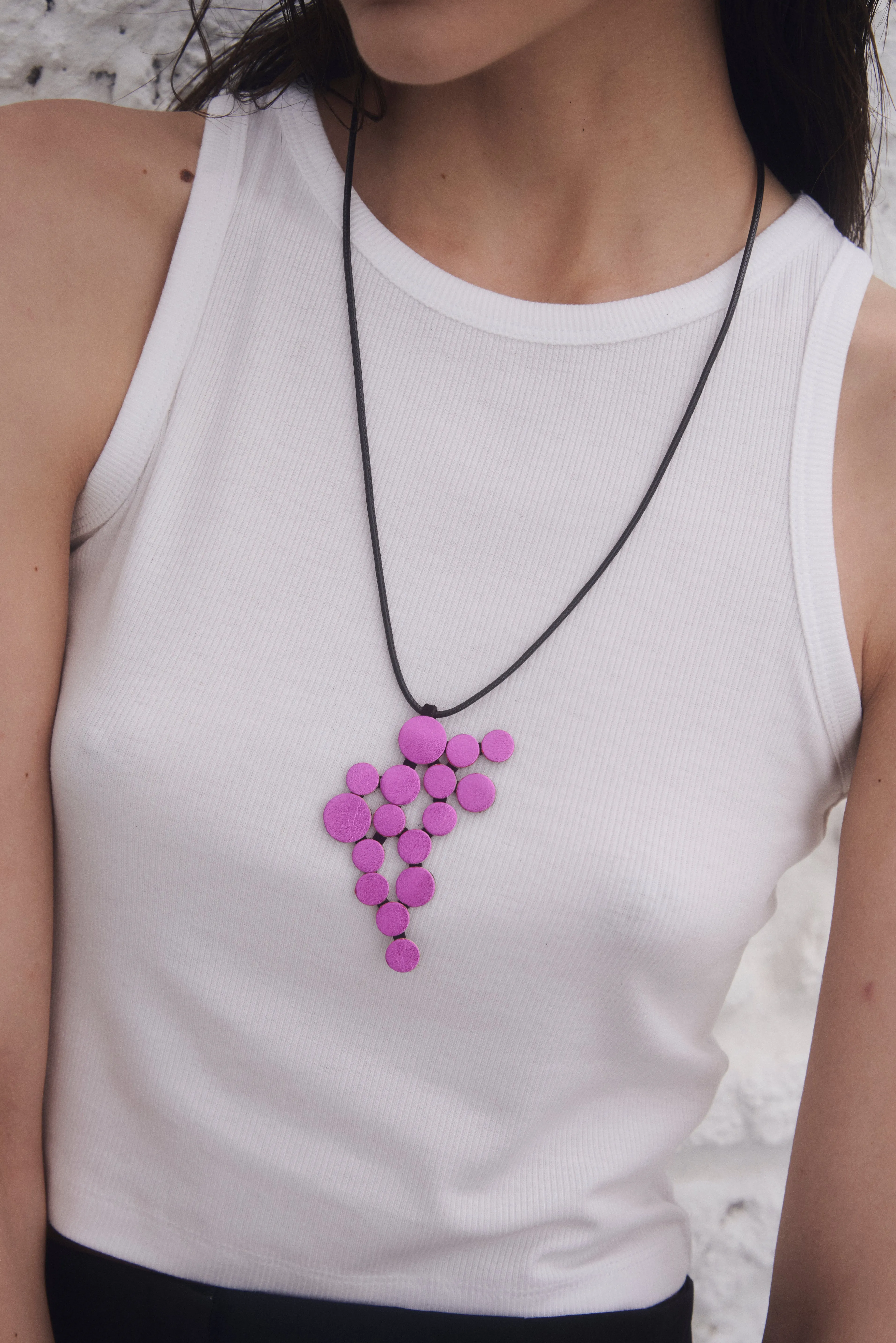 Abstraction Pendant Necklace - Metallic Fuchsia Leather *