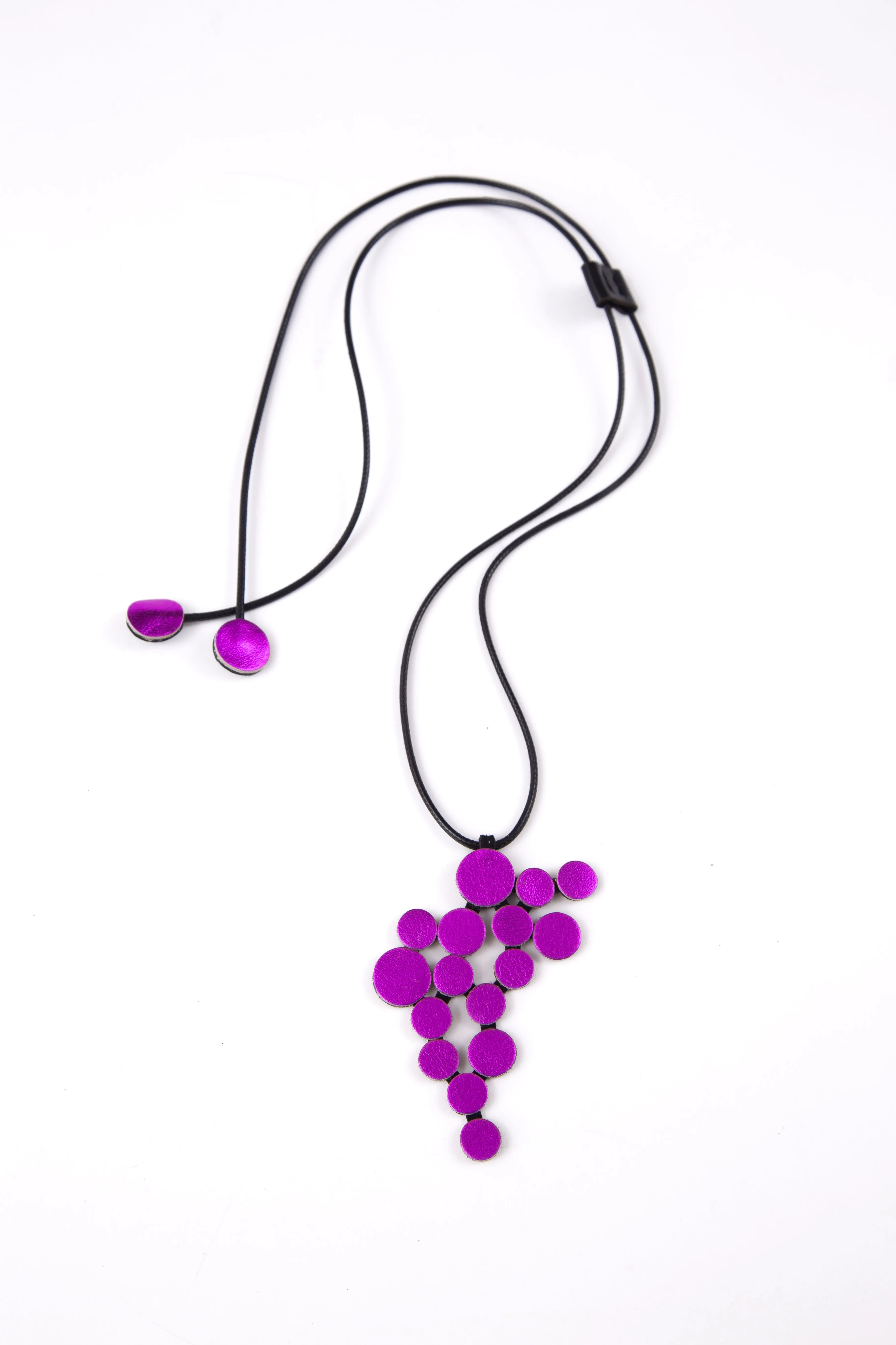 Abstraction Pendant Necklace - Metallic Fuchsia Leather *