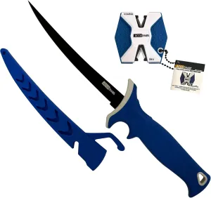 ACCUSHARP Fillet & Bait Knife and Sharpener Set, 6.5" 420 Stainless Steel Knife for Filleting with Pull Through Knife Sharpener, Fishing Tool Kit with Non-Slip Handle & Protective Sheath