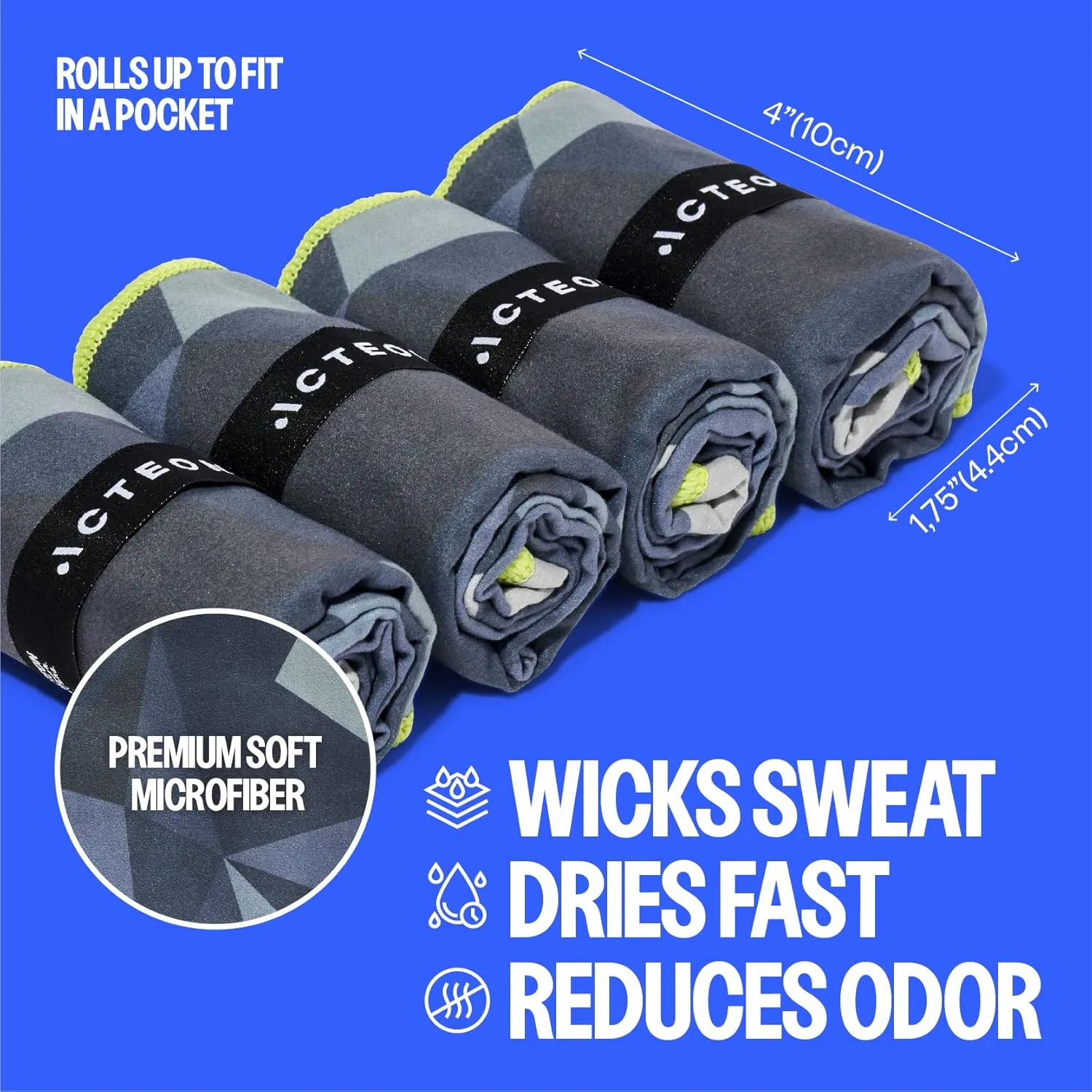 Acteon Quick Dry Microfiber Gym Towel, 4 Pack Odor-Free, Super Absorbent Workout Towels, Body Sweat
