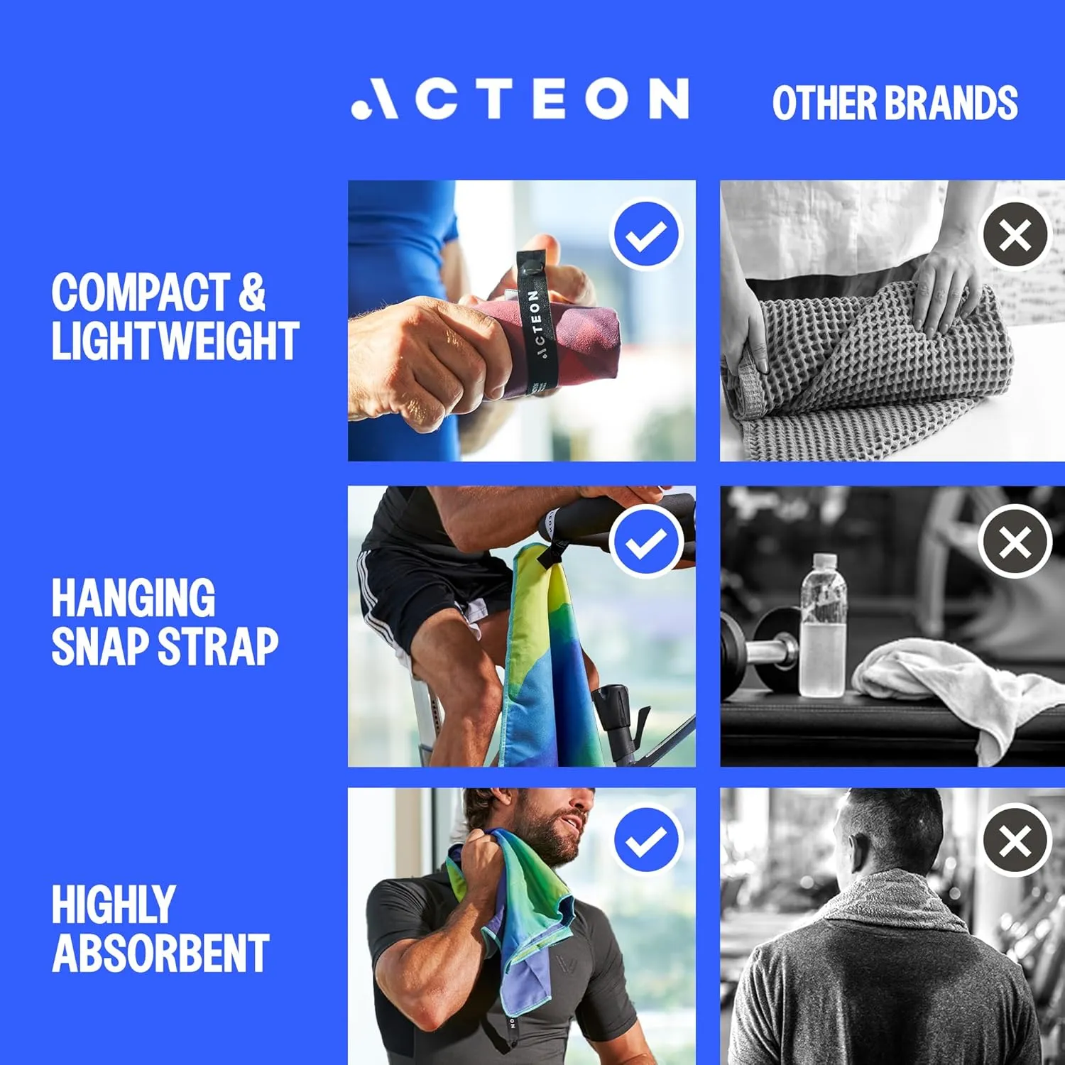 Acteon Quick Dry Microfiber Gym Towel, 4 Pack Odor-Free, Super Absorbent Workout Towels, Body Sweat