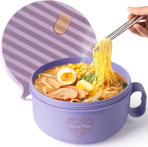 AI LOVE PEACE Ramen Bowl, 40 oz Microwaveable Noodle Cooker for Ramen, Pho, Soup, and Pasta, Dishwasher Safe and Portable, Ideal for Home, Office, Dorm, or Gift (Purple)