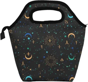 al-chemical signs and space astronomy black Insulated Lunch box Food Bag Handbag lunchbox Cooler warm Pouch Tote bag