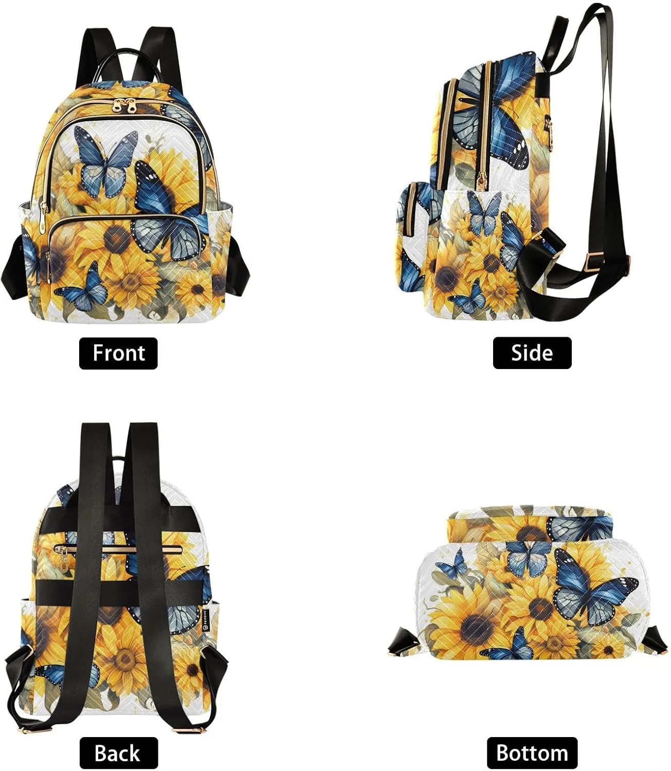 ALAZA Blue Butterflies Sunflowers Mini Backpack Purse for Women Travel Bag Lightweight Shoulder Bag Fashion Daypack