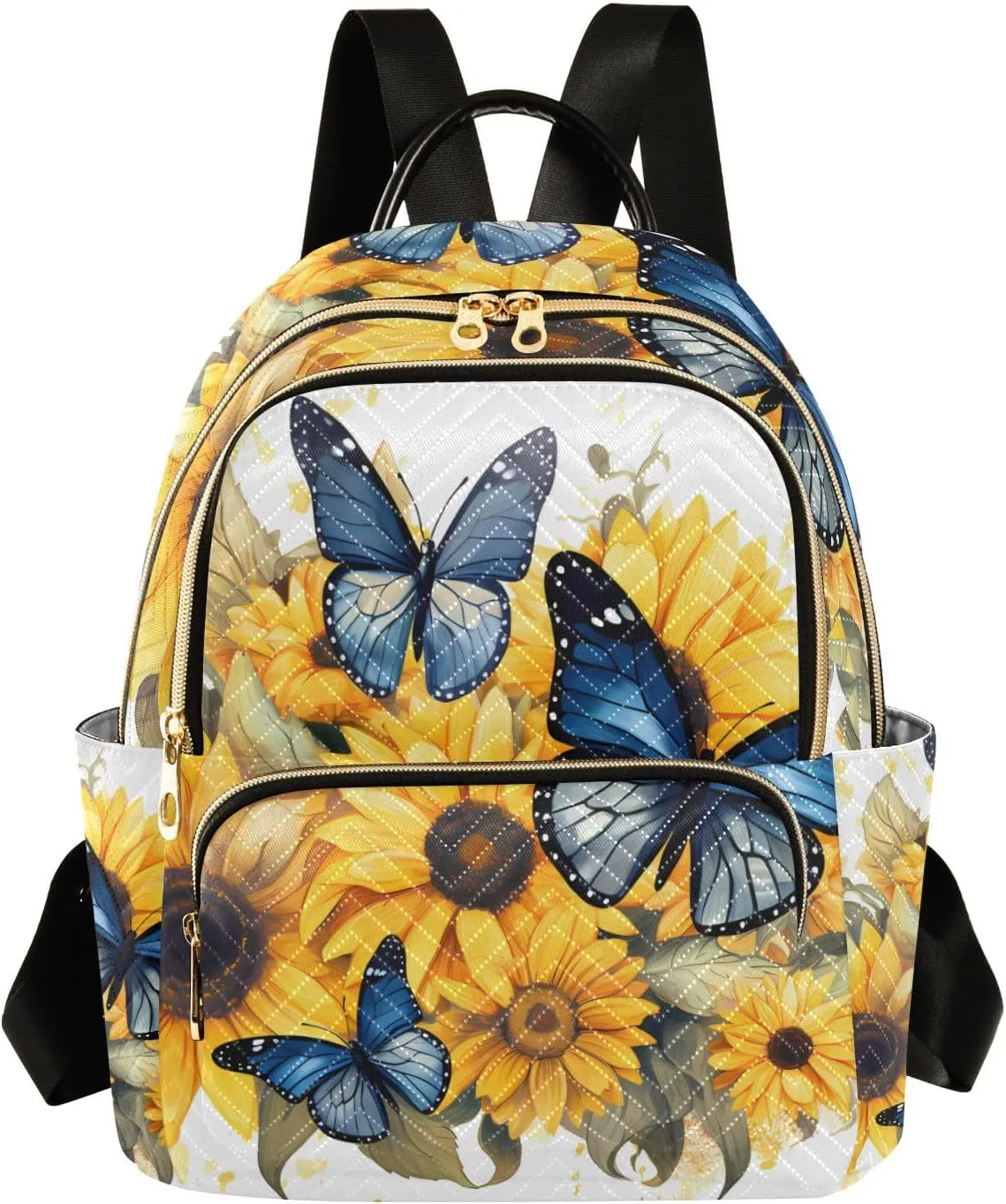 ALAZA Blue Butterflies Sunflowers Mini Backpack Purse for Women Travel Bag Lightweight Shoulder Bag Fashion Daypack