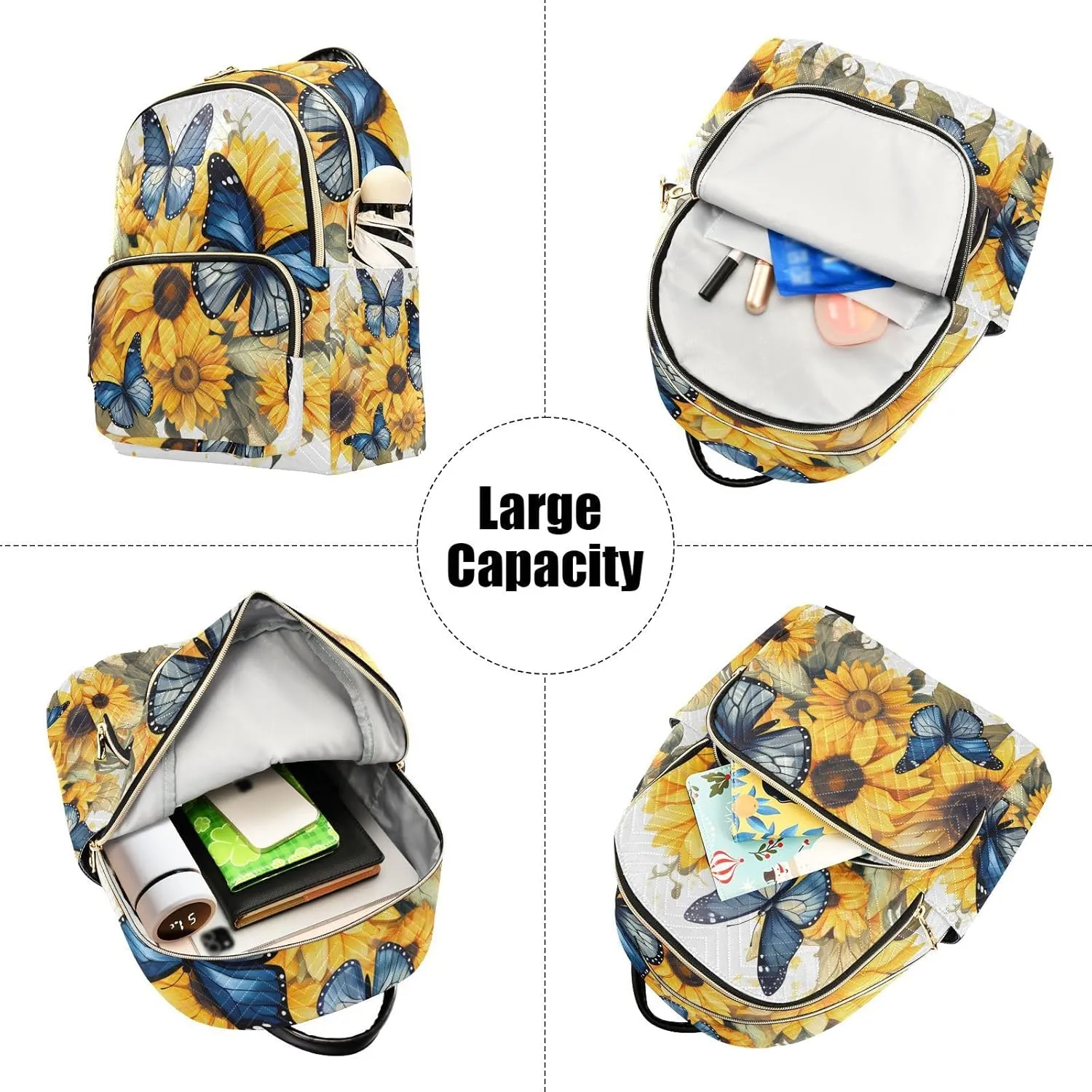 ALAZA Blue Butterflies Sunflowers Mini Backpack Purse for Women Travel Bag Lightweight Shoulder Bag Fashion Daypack