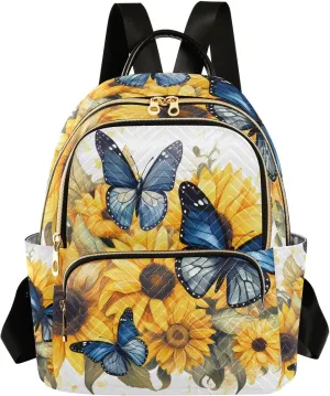ALAZA Blue Butterflies Sunflowers Mini Backpack Purse for Women Travel Bag Lightweight Shoulder Bag Fashion Daypack
