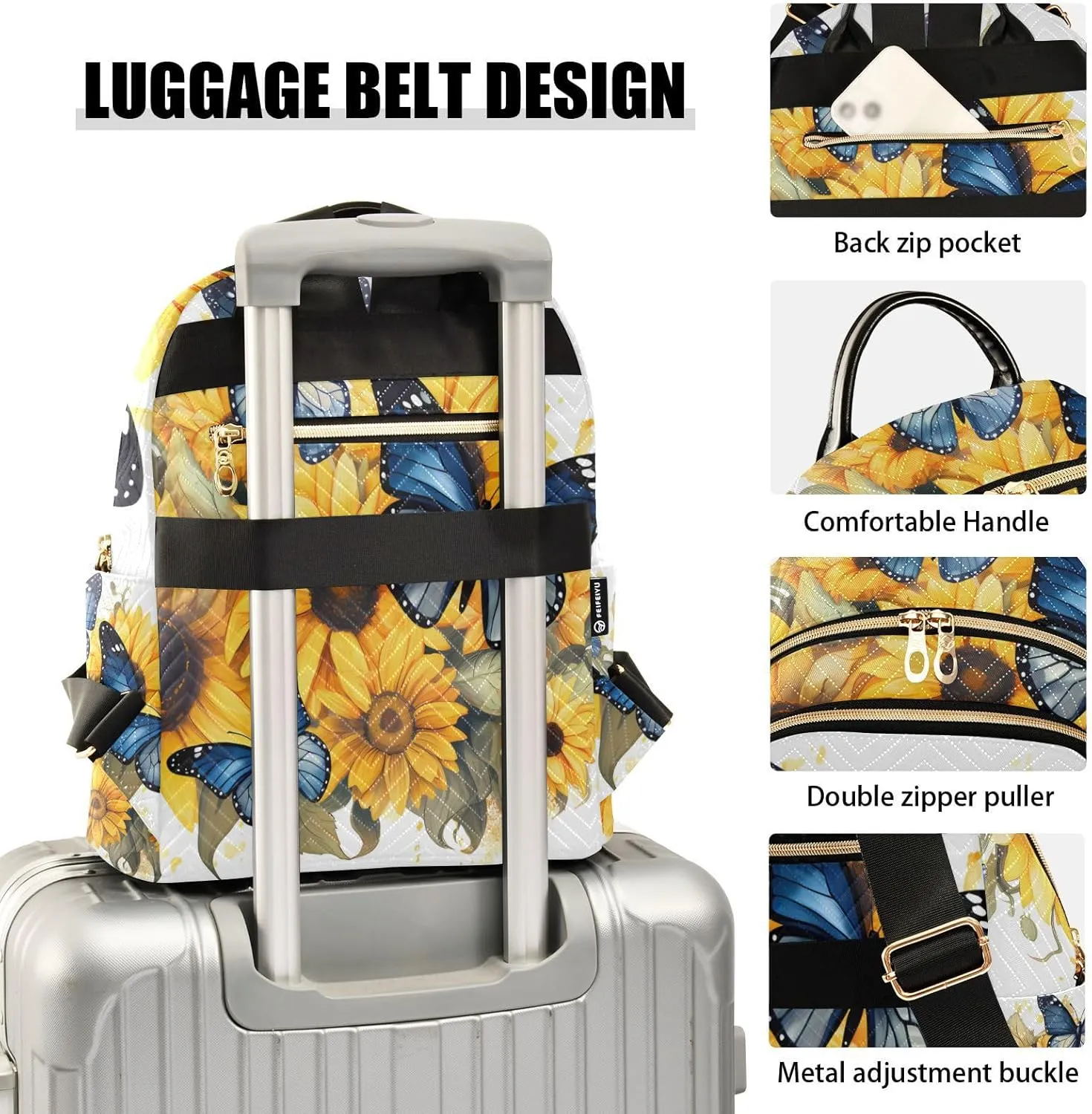 ALAZA Blue Butterflies Sunflowers Mini Backpack Purse for Women Travel Bag Lightweight Shoulder Bag Fashion Daypack