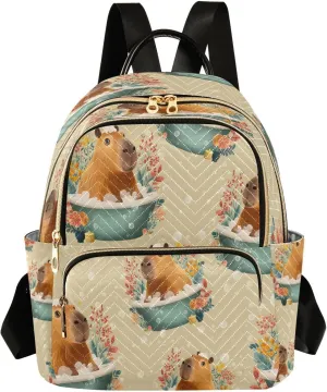 ALAZA Capybara Bathtub Pattern Mini Backpack Purse for Women Travel Bag Lightweight Shoulder Bag Fashion Daypack