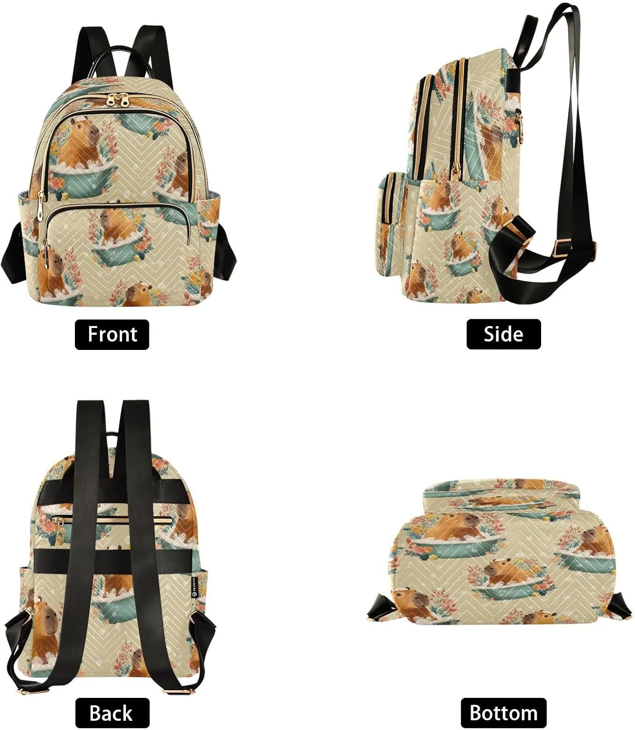 ALAZA Capybara Bathtub Pattern Mini Backpack Purse for Women Travel Bag Lightweight Shoulder Bag Fashion Daypack
