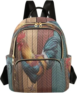 ALAZA Color Wood Rosster Cute Women Backpack Purse Ladies Fashion Shoulder Bag Daypack Travel Bag 10L