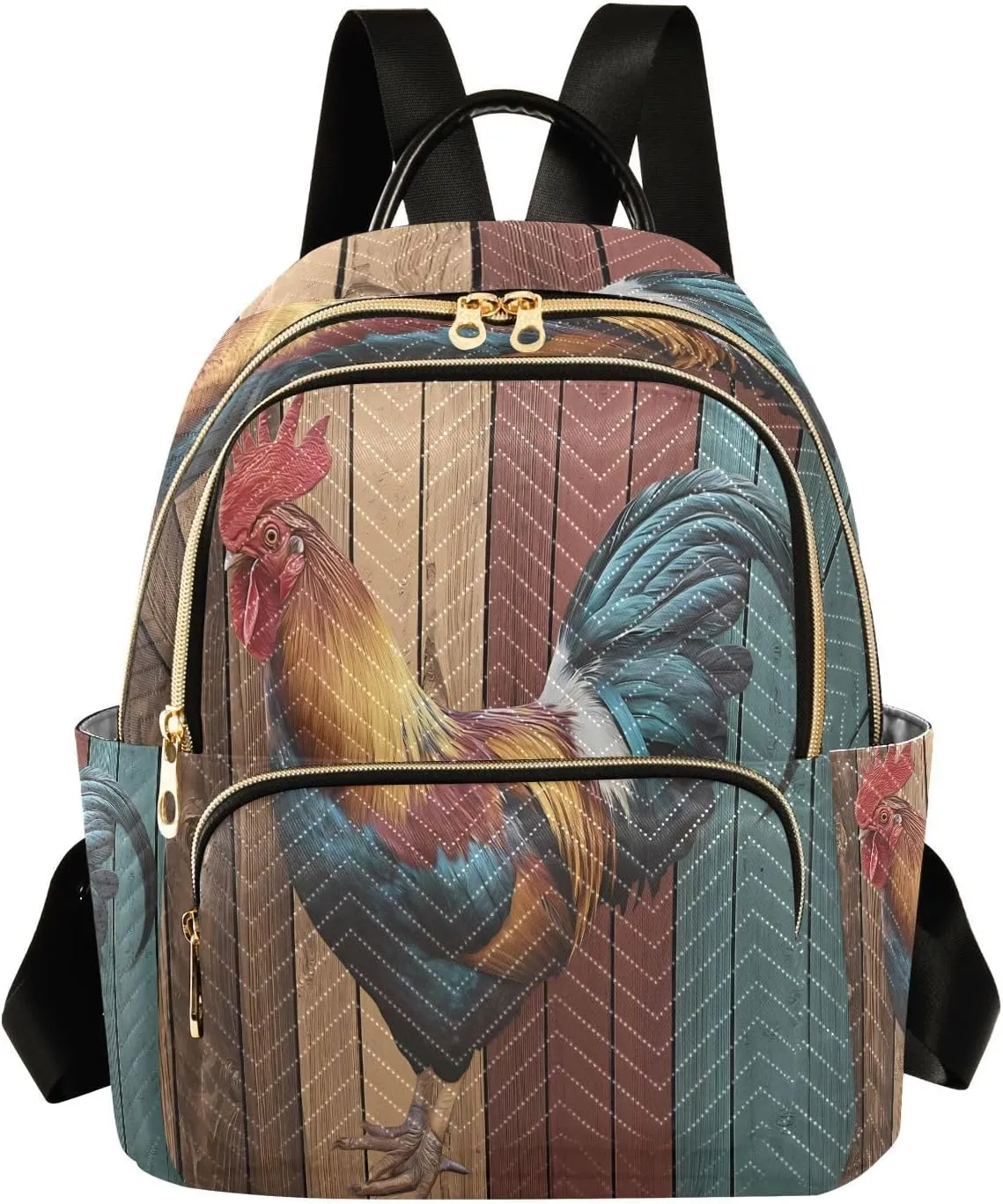 ALAZA Color Wood Rosster Cute Women Backpack Purse Ladies Fashion Shoulder Bag Daypack Travel Bag 10L