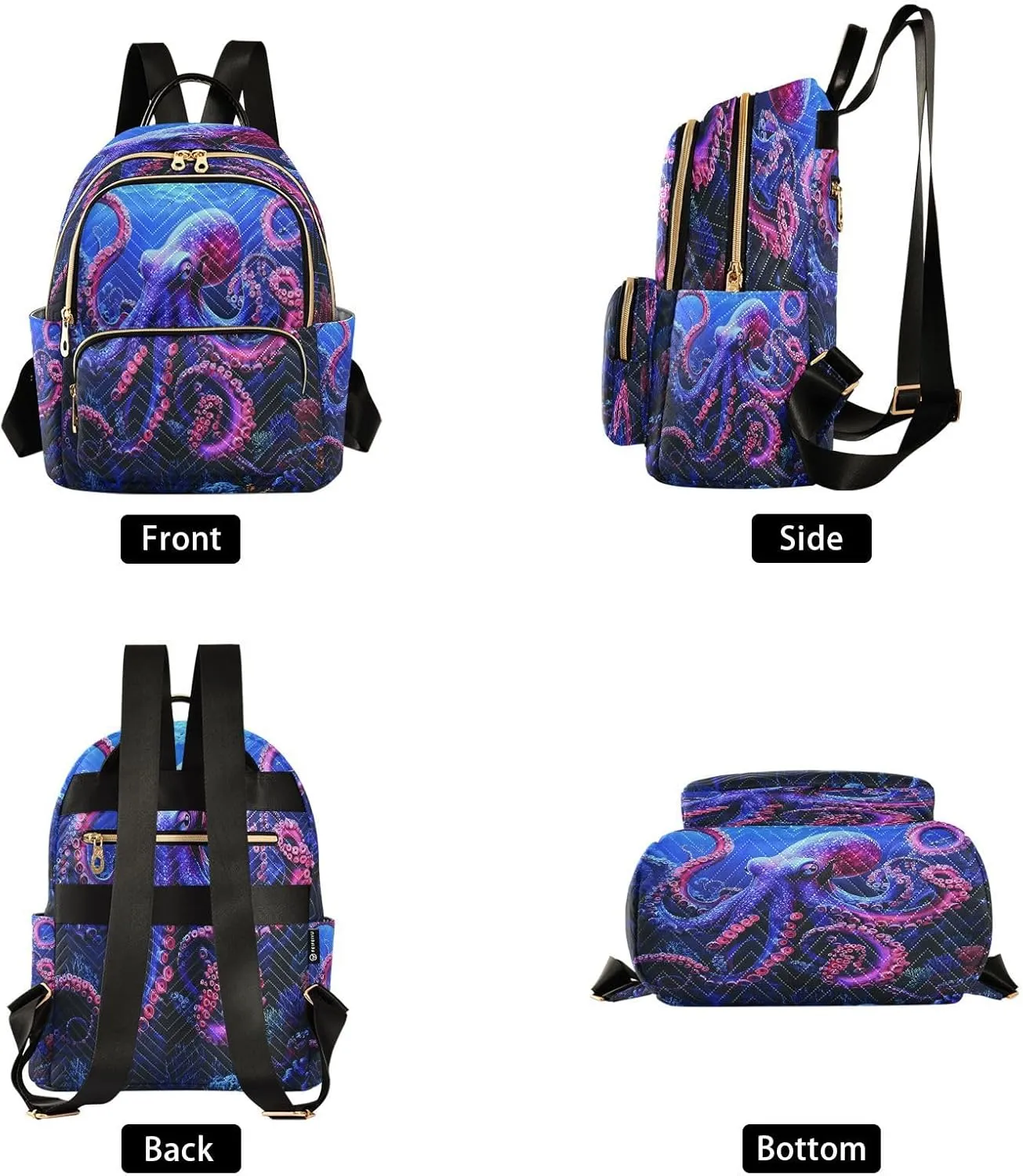 ALAZA Dark Red Octopus Small Backpack Purse for Women Travel Bag Lightweight Shoulder Bag Fashion Daypack