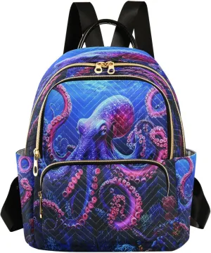 ALAZA Dark Red Octopus Small Backpack Purse for Women Travel Bag Lightweight Shoulder Bag Fashion Daypack