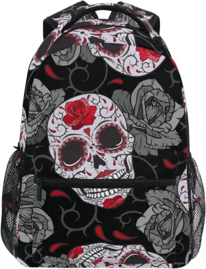 ALAZA Gothic Skulls Roses and Thorns Backpacks for Girls Boys Elementary School Bag Kids Bookbag Personalized Travel Daypack Students Rucksack with Multiple Pockets 17in