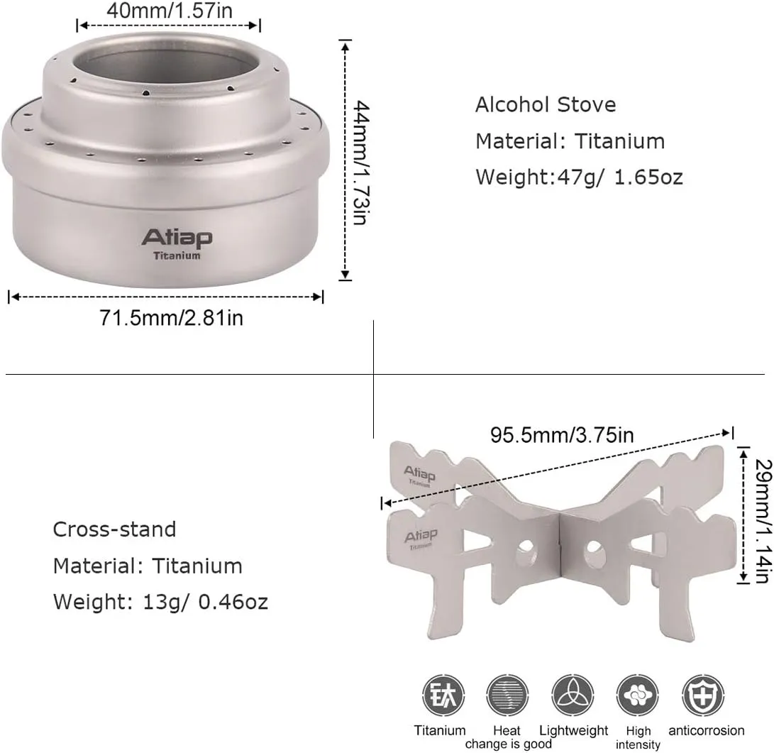 Alcohol Stove, Titanium Portable Camping Backpacking Hiking Stove with Cross Stand Carry Bag