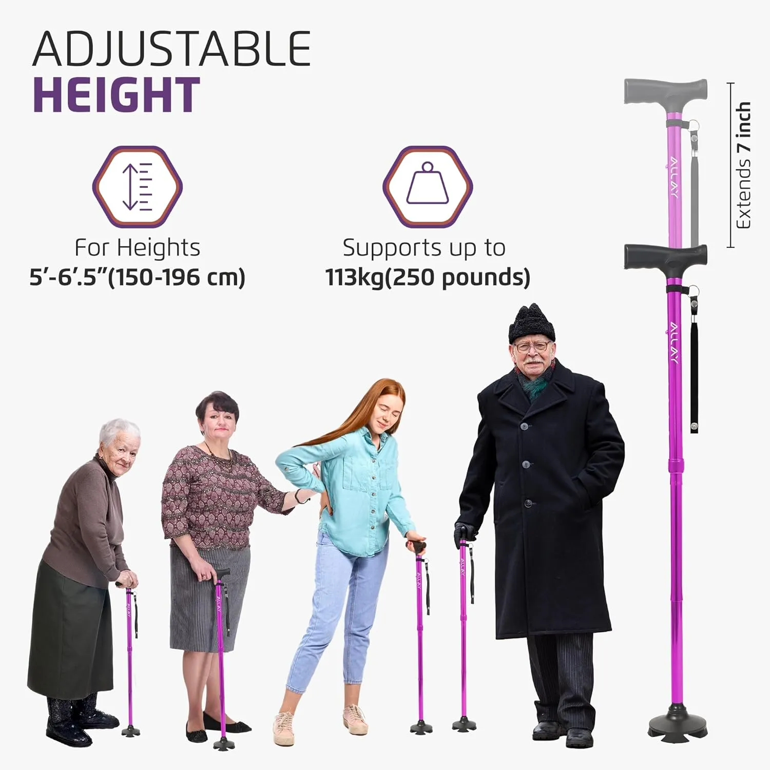 Allay Walking Cane for Men & Women - Foldable, Adjustable, Collapsible Walking Canes for Seniors Balance, Free Standing, Pivot Tip, Heavy Duty, with Travel Bag | Walking Sticks for Seniors & Adults