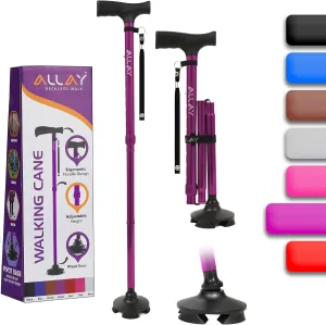 Allay Walking Cane for Men & Women - Foldable, Adjustable, Collapsible Walking Canes for Seniors Balance, Free Standing, Pivot Tip, Heavy Duty, with Travel Bag | Walking Sticks for Seniors & Adults