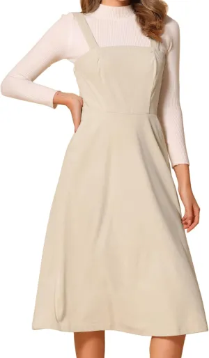 Allegra K Tank Ribbed Dress for Women's Vintage A-Line Sleeveless Casual Midi Dress