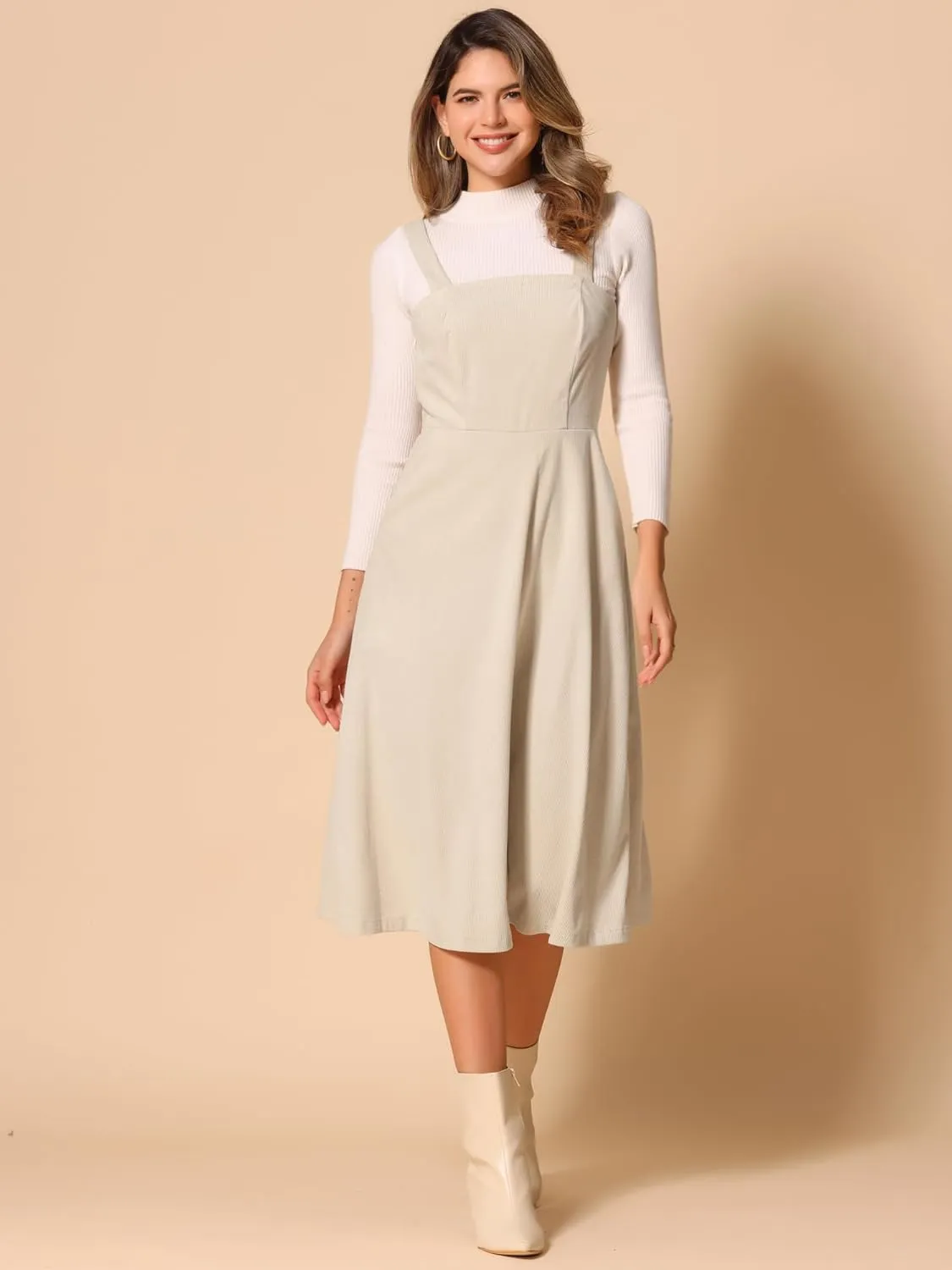 Allegra K Tank Ribbed Dress for Women's Vintage A-Line Sleeveless Casual Midi Dress