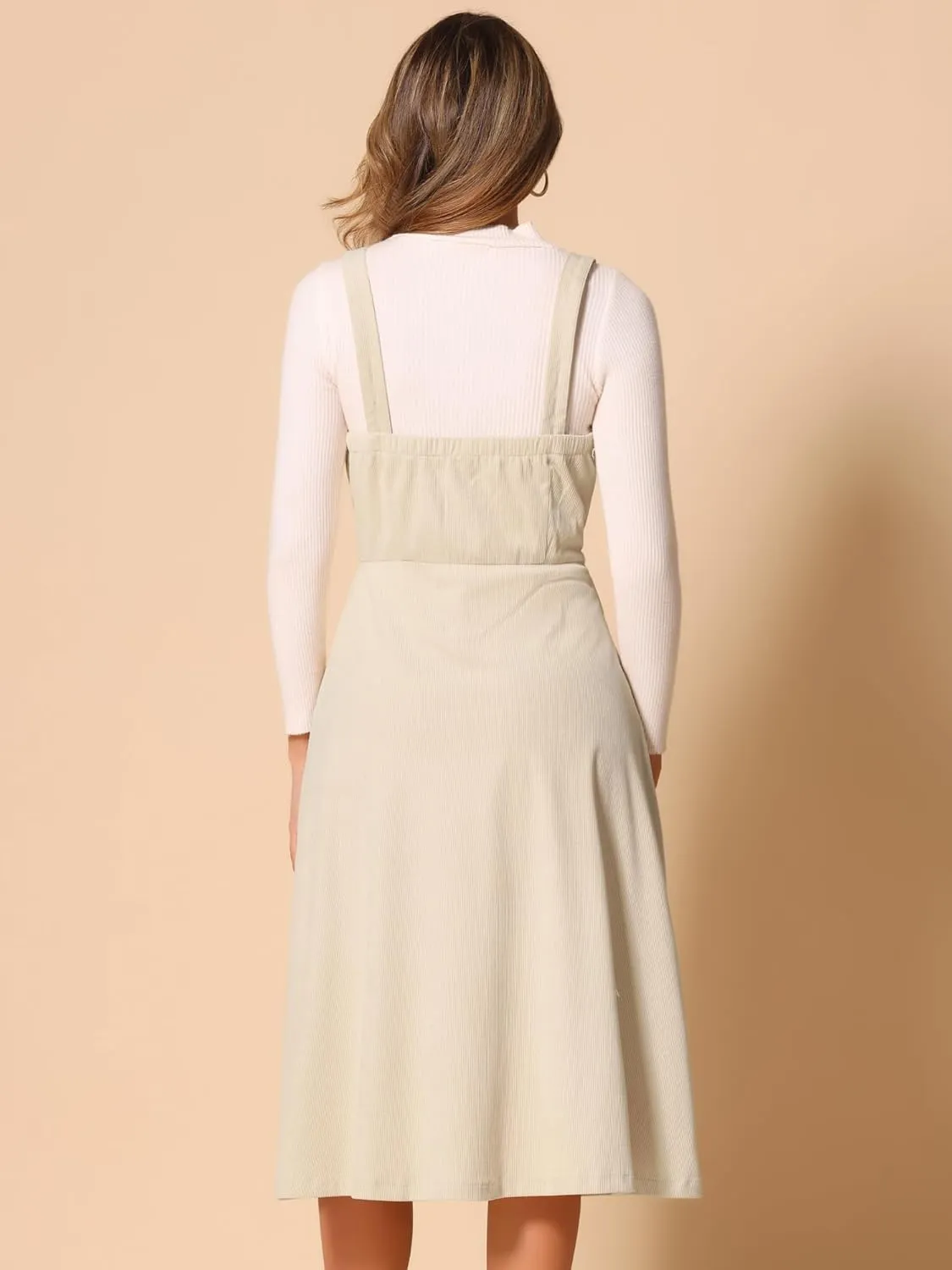Allegra K Tank Ribbed Dress for Women's Vintage A-Line Sleeveless Casual Midi Dress