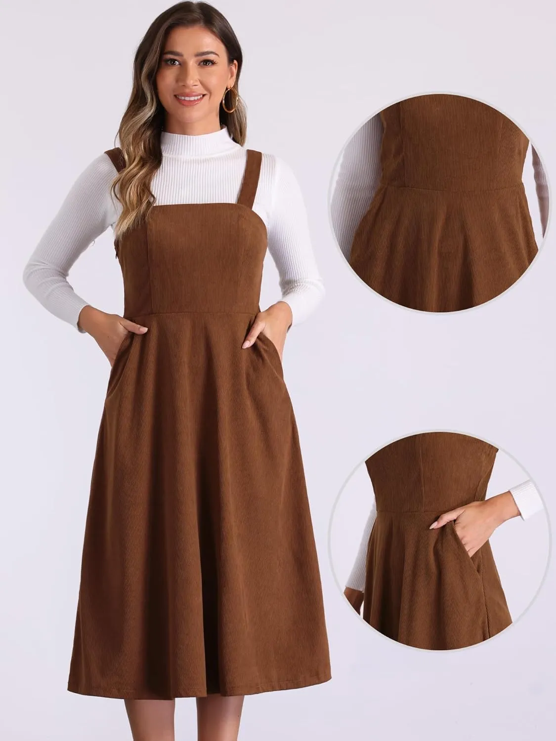 Allegra K Tank Ribbed Dress for Women's Vintage A-Line Sleeveless Casual Midi Dress